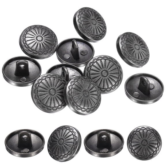 Uxcell 10 Pcs Vintage Metal Buttons,15mm Round Shank Buttons Engraved Flower Pattern with Metal Shank Hole for Sewing Crafts Projects, Coats, Jackets, DIY Decoration, Silver-Black