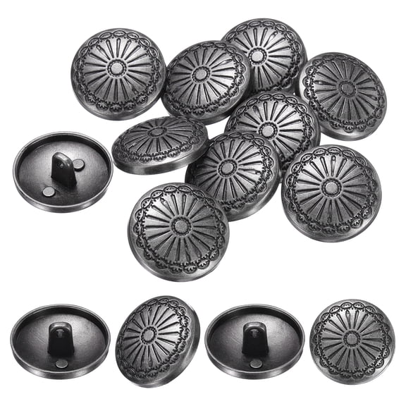Uxcell 10 Pcs Vintage Metal Buttons,20mm Round Shank Buttons Engraved Flower Pattern with Metal Shank Hole for Sewing Crafts Projects, Coats, Jackets, DIY Decoration, Silver-Black