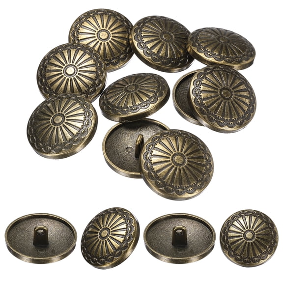 Uxcell 10 Pcs Vintage Metal Buttons,23mm Round Shank Buttons Engraved Flower Pattern with Metal Shank Hole for Sewing Crafts Projects, Coats, Jackets, DIY Decoration, Yellow-Black