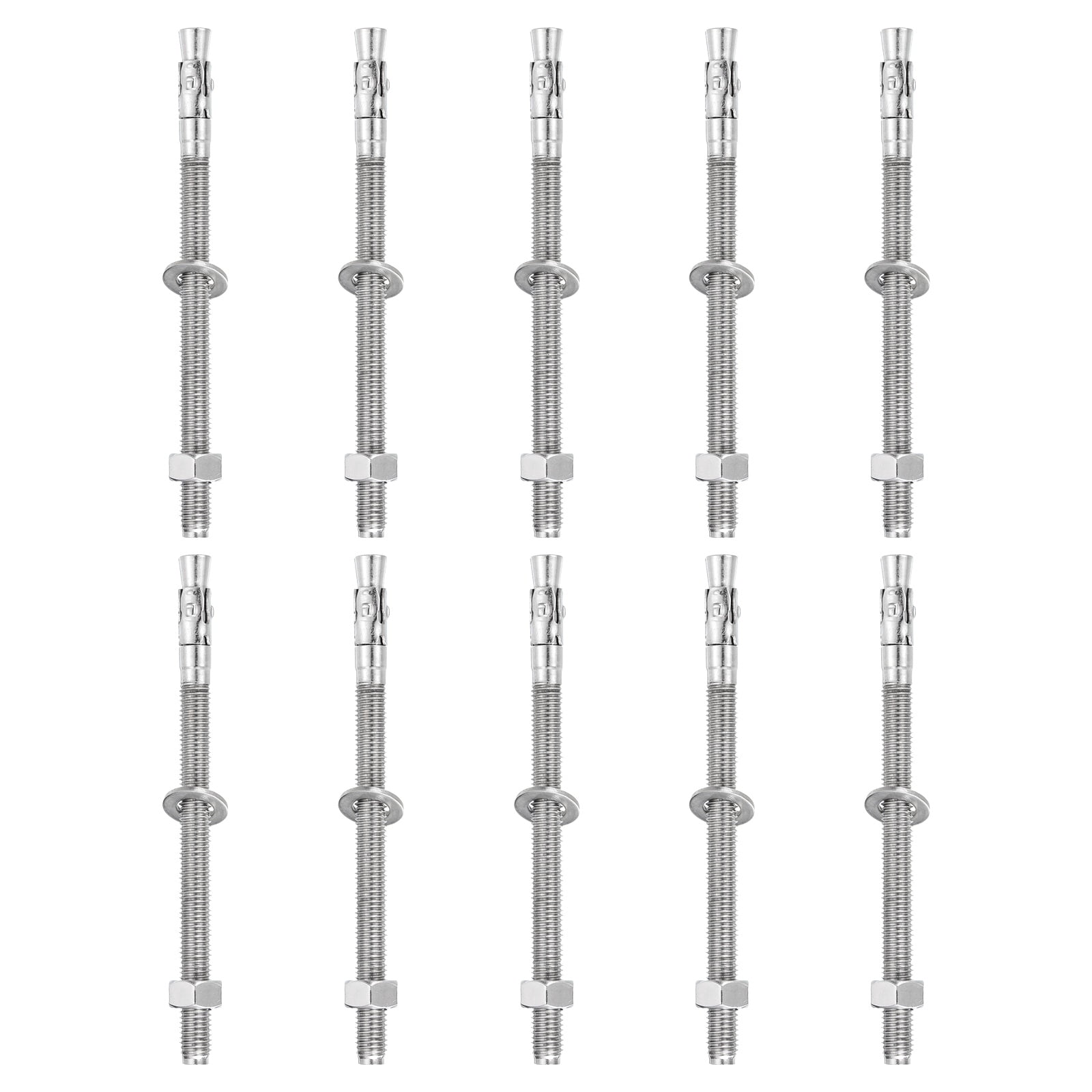 Uxcell 10 Pcs Wedge Anchors, 1/2" x 7" Stainless Steel Concrete Anchors Bolts, Heavy Duty Standard Fastener for Cement Wall Base Bracket (Include Washers Nuts, Silver Tone)