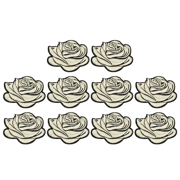 Uxcell 10 Pcs White Rose Embroidered Patch Iron on Decorative Patch, 2.6"Lx2.2"W
