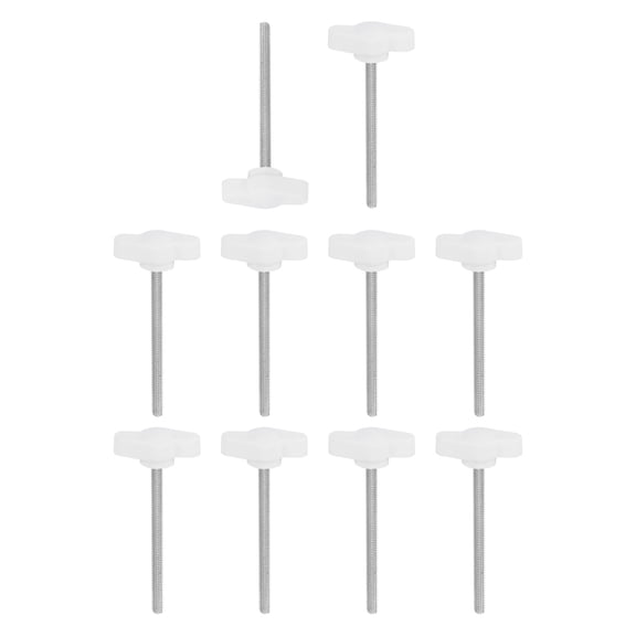 Uxcell 10 Pcs t Wing Knobs Thumb Screws, M4 x 55mm Male Thread 304 Stainless Steel Stud Z Type Plastic Handle Adjustable Clamping Screw Knob for Remove Tightening Knob Replacement, White