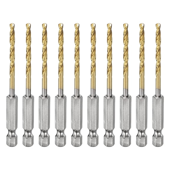 Uxcell 10 Pieces Drill Bit 1/8" Gold Titanium M2 HSS Twist Drill Bit with 1/4" Hex Shank
