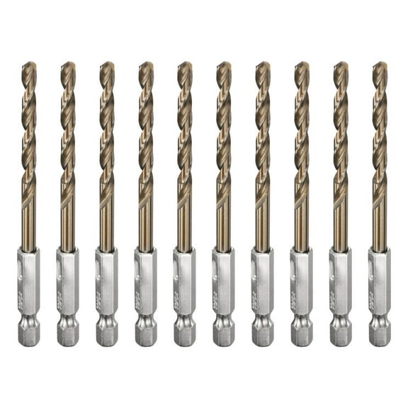 Uxcell 10 Pieces Drill Bit 11/64" Gold Titanium M2 HSS Twist Drill Bit with 1/4" Hex Shank