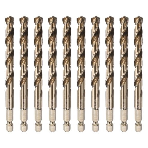 Uxcell 10 Pieces Drill Bit 5/16" Gold Oxide M35 HSS Twist Drill Bit with 1/4" Hex Shank