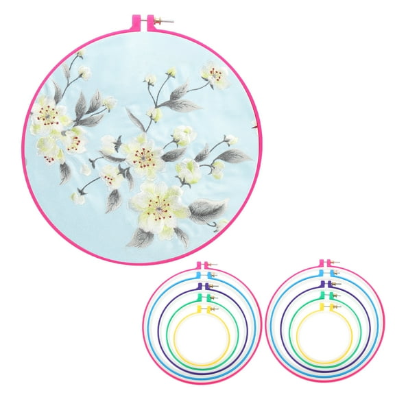 Uxcell 10 Pieces Embroidery Hoops Frame Round Plastic Circle Cross Stitch Hoop Ring for Embroidery Art Craft Handy Sewing Decoration, Pink/Blue/Purple/Green/Yellow