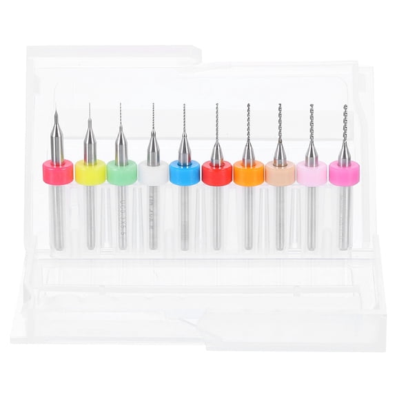 Uxcell 10 Pieces PCB Drill Bit Set 1/8" Shank 0.1mm-1mm Tungsten Carbide Micro Mini Twist Drill Bits Tools