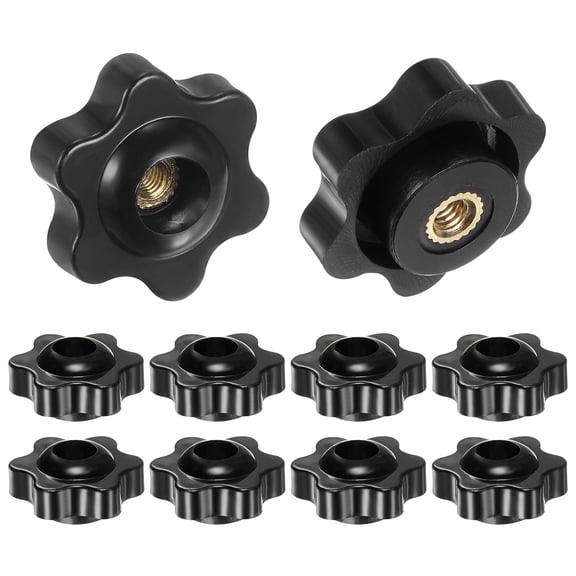 Uxcell 10 Pieces Star Knobs M4 Female Thread 25mm Head Through Hole Clamping Handles Nuts Black