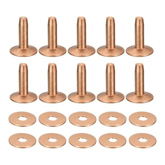 Uxcell 10 Set 10x3.3x14mm Solid Copper Rivets and Burrs Leather Fastener, Copper Tone
