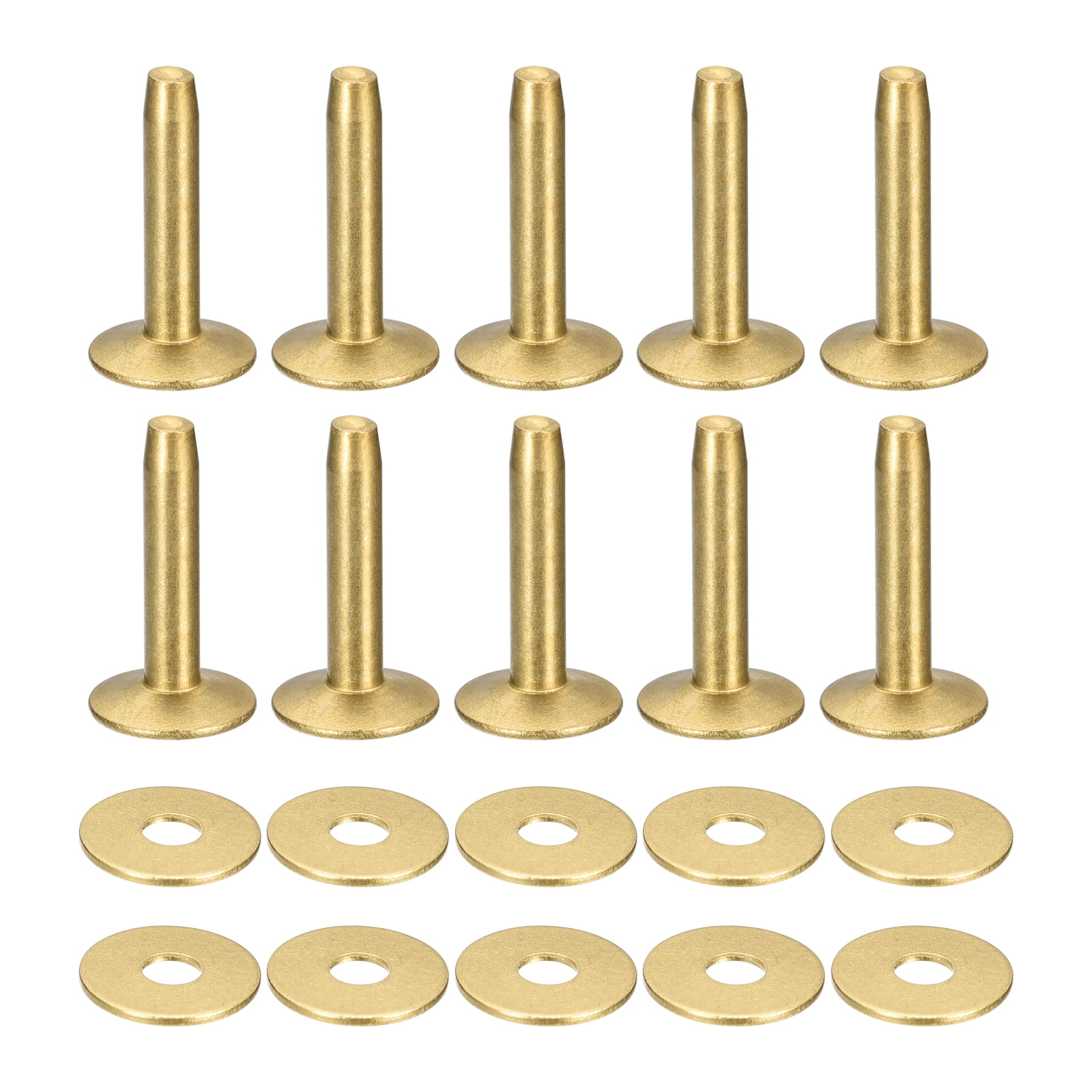 Uxcell 10 Set 10x3.3x21mm Solid Brass Rivets and Burrs Leather Fastener, Gold Tone