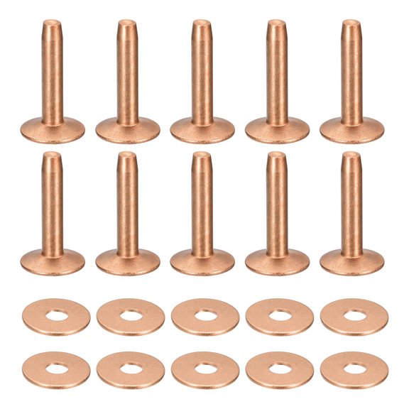 Uxcell 10 Set 10x3.3x21mm Solid Copper Rivets and Burrs Leather Fastener, Copper Tone