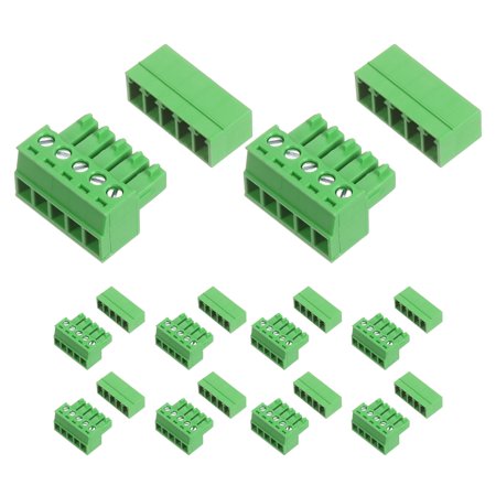 Uxcell 10 Set 5 Pin 3.81mm Pitch PCB Mount Screw Terminal Block Connector, Right Angle Pluggable Phoenix Plug for DIY Electronics Audio Power Modules 26-16AWG Cable