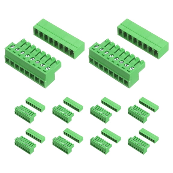 Uxcell 10 Set 8 Pin 3.81mm Pitch PCB Mount Screw Terminal Block Connector, Right Angle Pluggable Phoenix Plug for DIY Electronics Audio Power Modules 26-16AWG Cable