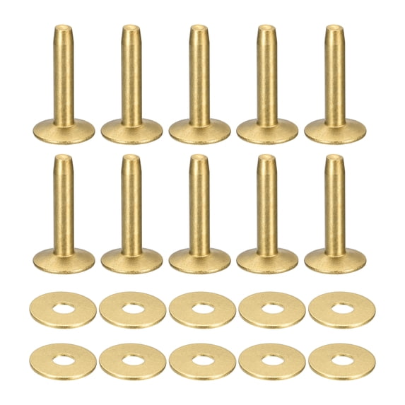 Uxcell 10 Set 9x3.3x21mm Solid Brass Rivets and Burrs Leather Fastener ...