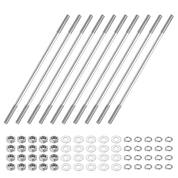 Uxcell 10-Set Double End Threaded Stud Screw Bolt, M3x90mm Stainless Steel Push Rod Dual End Thread with Lock and Flat Washer