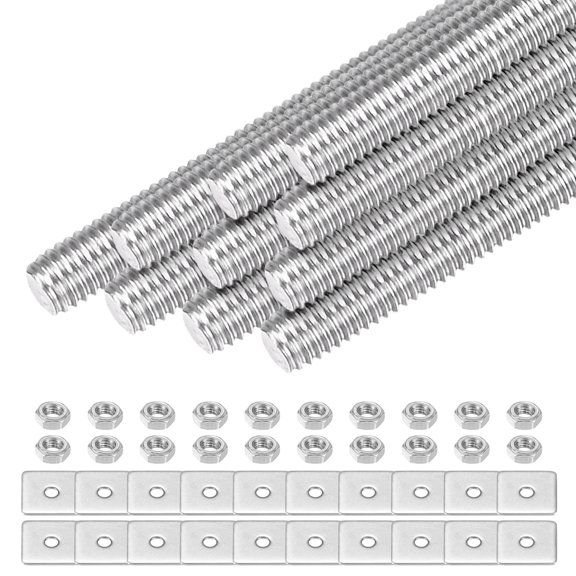 Uxcell 10-Set Fully Threaded Rod, M3x40mm 304 Stainless Steel Right Hand Thread Bar Studs with Nuts and Washers