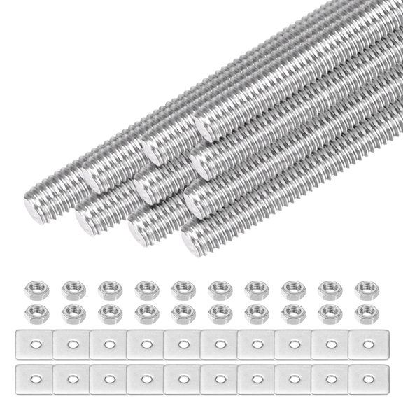 Uxcell 10-Set Fully Threaded Rod, M3x50mm 304 Stainless Steel Right Hand Thread Bar Studs with Nuts and Washers