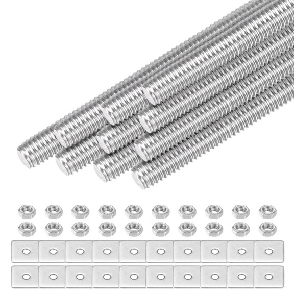 Uxcell 10-Set Fully Threaded Rod, M3x60mm 304 Stainless Steel Right Hand Thread Bar Studs with Nuts and Washers