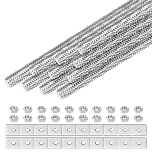 Uxcell 10-Set Fully Threaded Rod, M3x65mm 304 Stainless Steel Right Hand Thread Bar Studs with Nuts and Washers