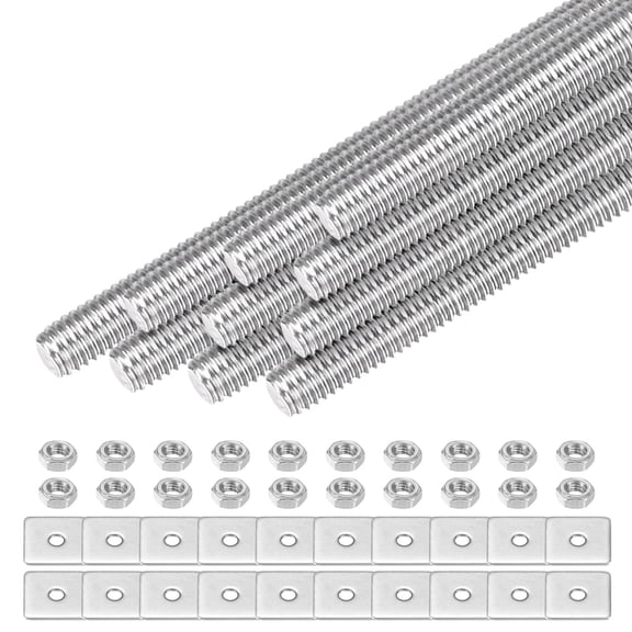 Uxcell 10-Set Fully Threaded Rod, M3x70mm 304 Stainless Steel Right Hand Thread Bar Studs with Nuts and Washers