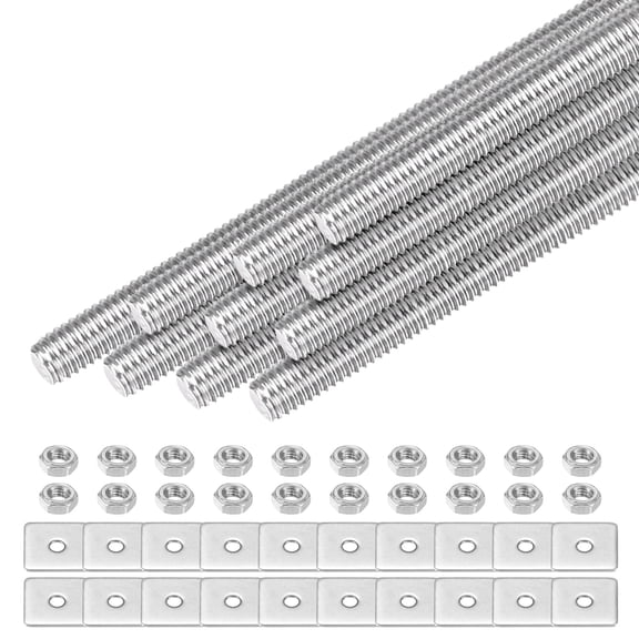 Uxcell 10-Set Fully Threaded Rod, M3x75mm 304 Stainless Steel Right Hand Thread Bar Studs with Nuts and Washers