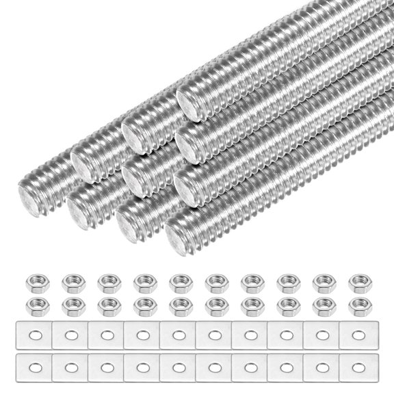 Uxcell 10-Set Fully Threaded Rod, M4x25mm 304 Stainless Steel Right Hand Thread Bar Studs with Nuts and Washers