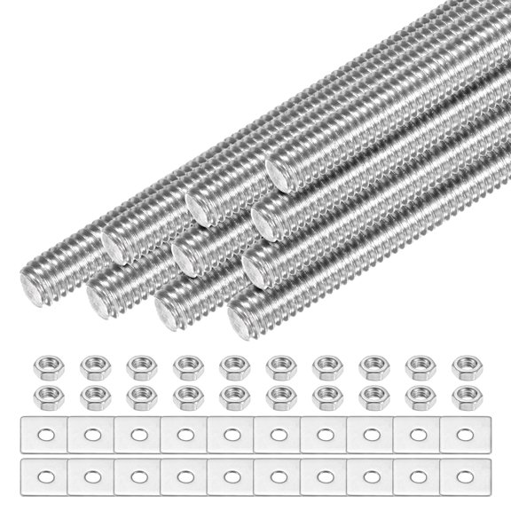 Uxcell 10-Set Fully Threaded Rod, M4x60mm 304 Stainless Steel Right Hand Thread Bar Studs with Nuts and Washers