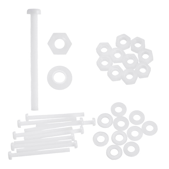 Uxcell 10 Set M5x50mm Nylon Plastic Cross Round Head Screw Phillips Bolts Hex Nuts Flat Washers Assortment Kit, Metric Full Thread Bolt Fasteners for DIY Machine Assembly, White