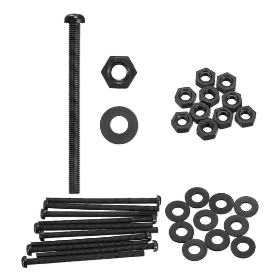 Uxcell 10 Set M6x100mm Nylon Plastic Cross Round Head Screw Phillips Bolts Hex Nuts Flat Washers Assortment Kit, Metric Full Thread Bolt Fasteners for DIY Machine Assembly, Black
