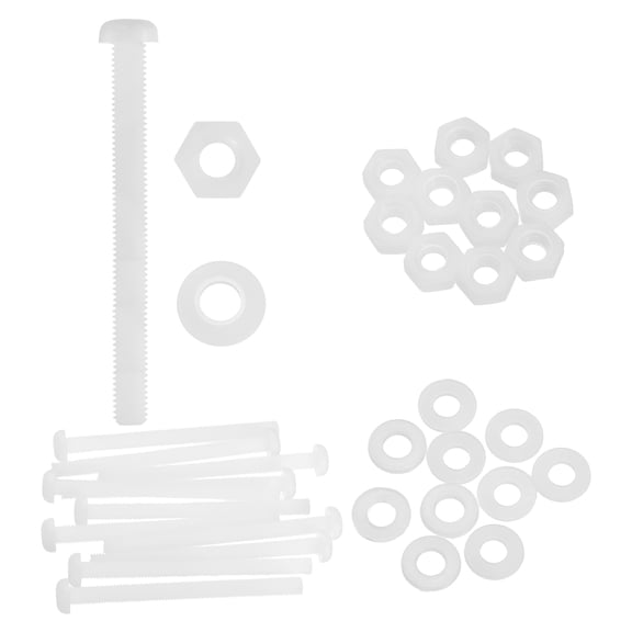 Uxcell 10 Set M8x100mm Nylon Plastic Cross Round Head Screw Phillips Bolts Hex Nuts Flat Washers Assortment Kit, Metric Full Thread Bolt Fasteners for DIY Machine Assembly, White