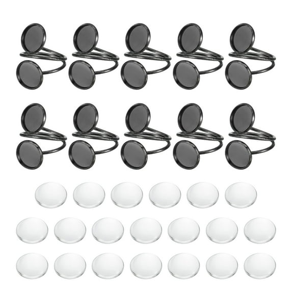 Uxcell 10Pcs Metal Ring Base Blank 0.47" Ring Blank Base with 20Pcs Cabochon Grey