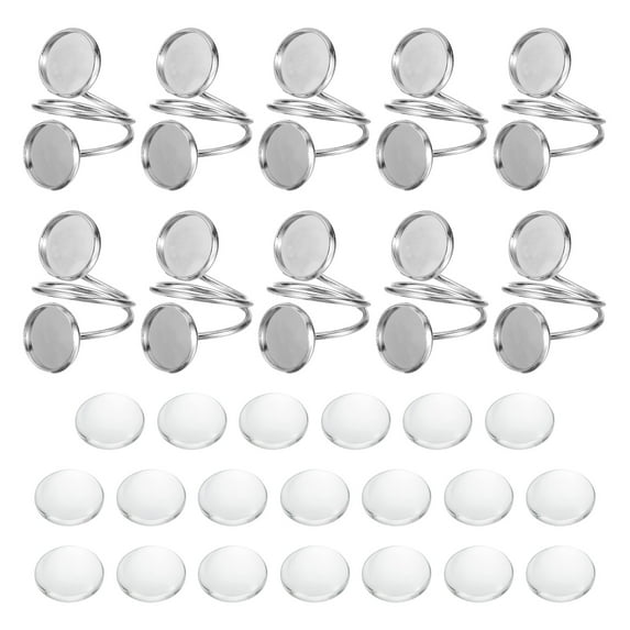 Uxcell 10Pcs 0.47" Ring Blank Base with 20Pcs Cabochon Light Silver