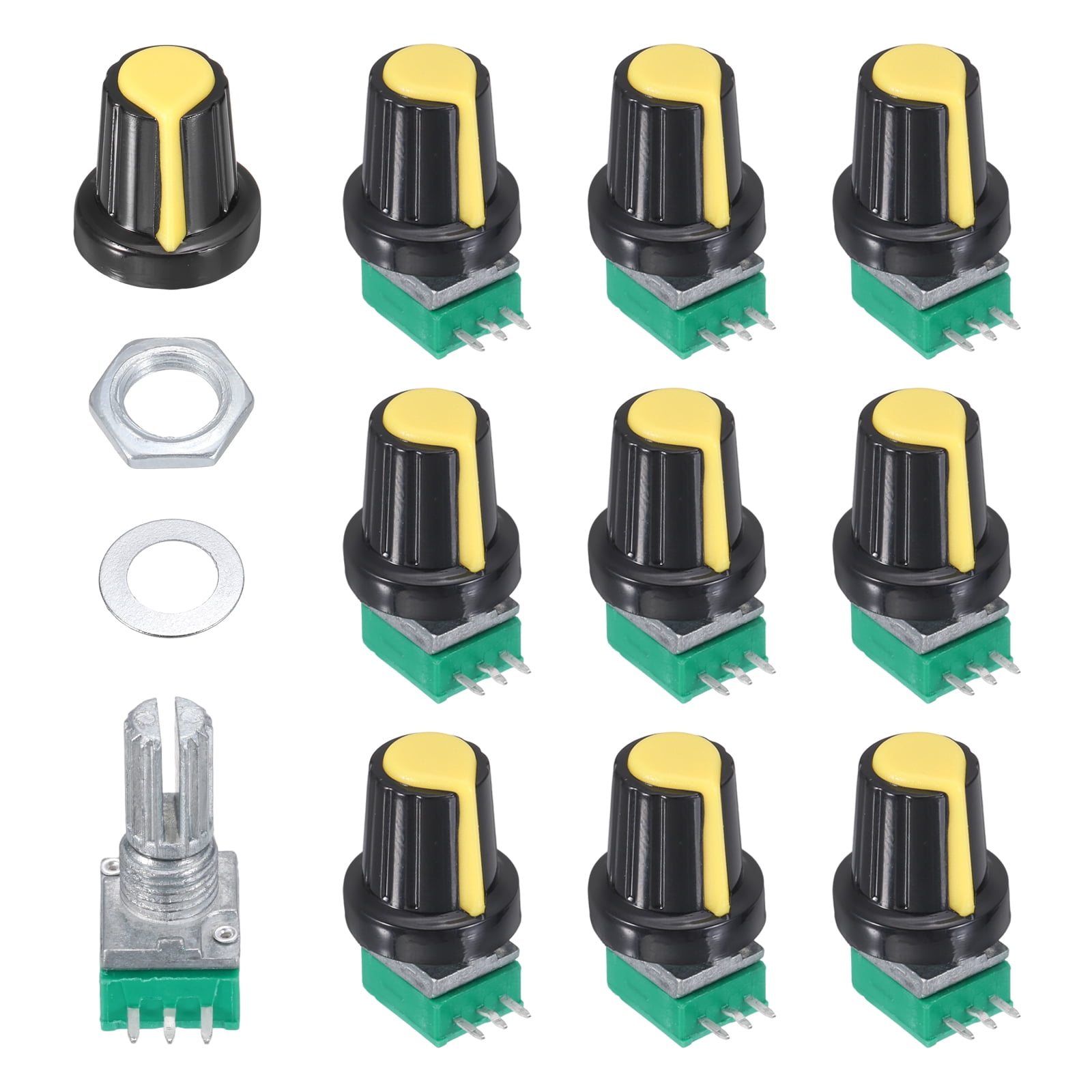 Uxcell 10 Set RK097NS 10K Potentiometer Kit, Single Linear Rotary Seal ...