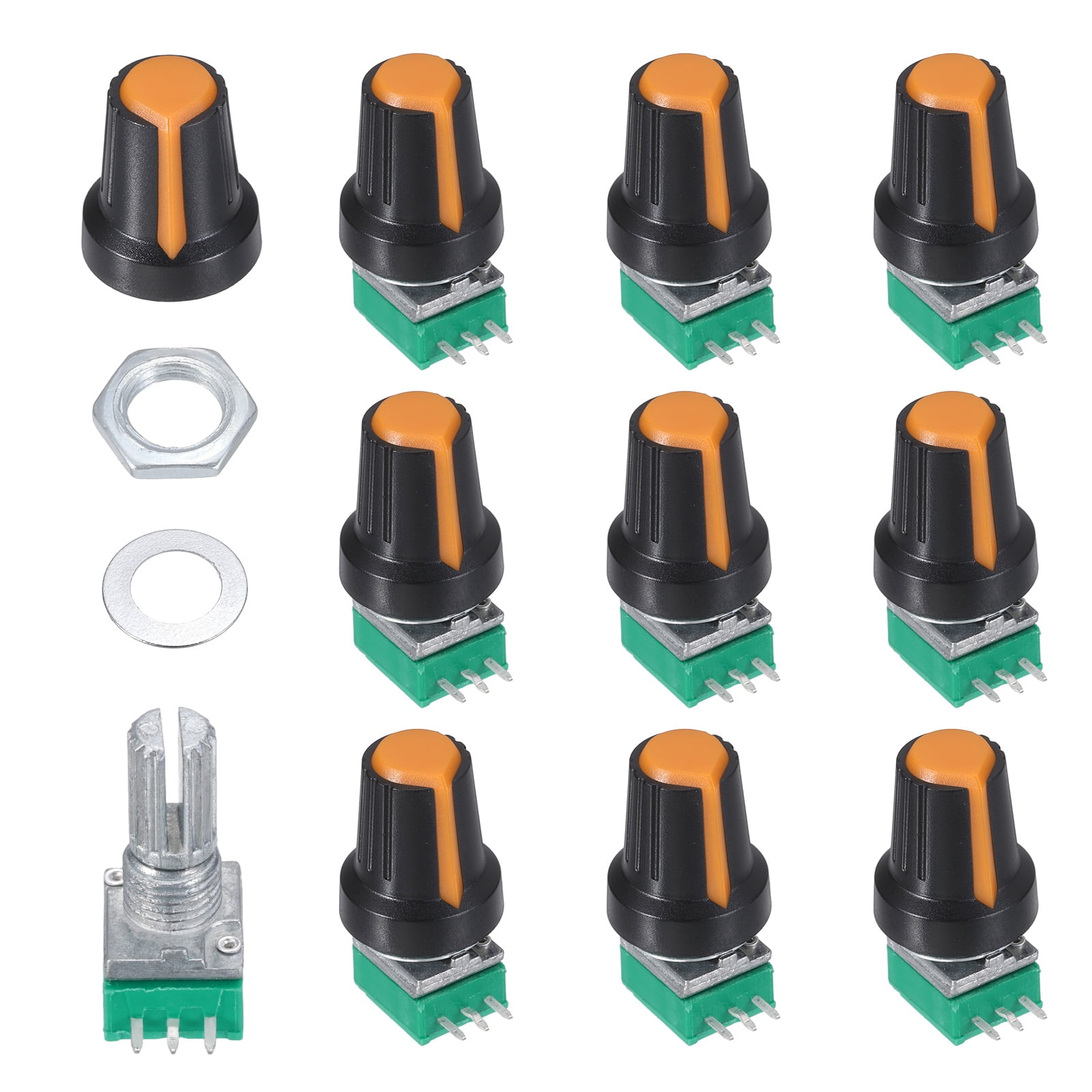 Uxcell 10 Set RK097NS 10K Potentiometer Kit, Single Linear Rotary Seal ...
