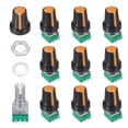 thumbnail image 1 of Uxcell 10 Set RK097NS 10K Potentiometer Kit, Single Linear Rotary Seal Amplifier Potentiometers with Knobs Nuts Washers for Circuit Connection Volume Control, Black/Orange, 1 of 7