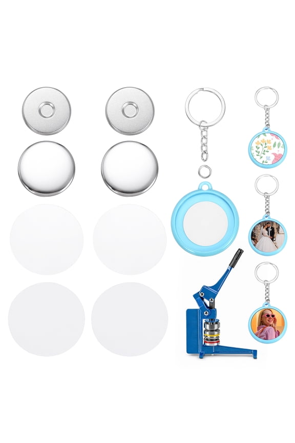 10 Sets Button Maker Supplies 37mm / 1.46 Inch Blank Badge Button Parts Badge Parts with Blank Paper for Hand Press Crafts Making Double-Sided Keychain, Blue