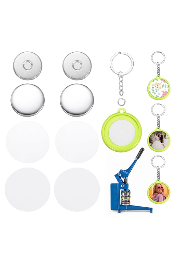 10 Sets Button Maker Supplies 37mm / 1.46 Inch Blank Badge Button Parts Badge Parts with Blank Paper for Hand Press Crafts Making Double-Sided Keychain, Light Green
