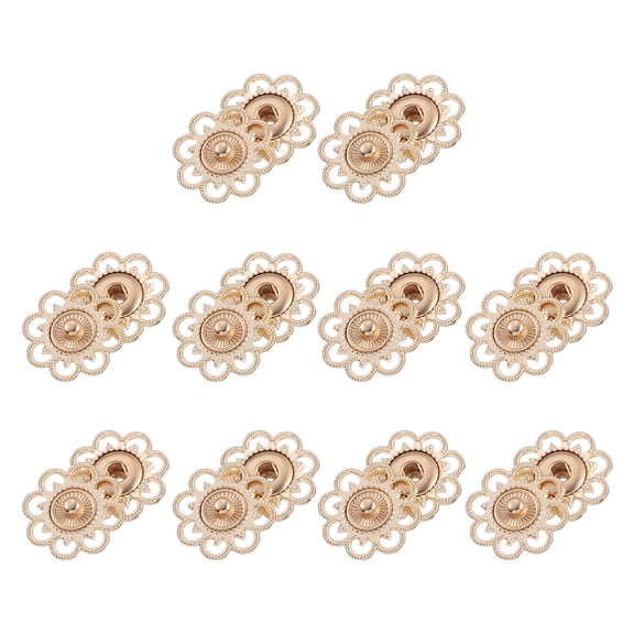 Uxcell 10 Sets Hollow Flower Snap Buttons, Press Buttons Metal Snap Fasteners 21mm, Gold