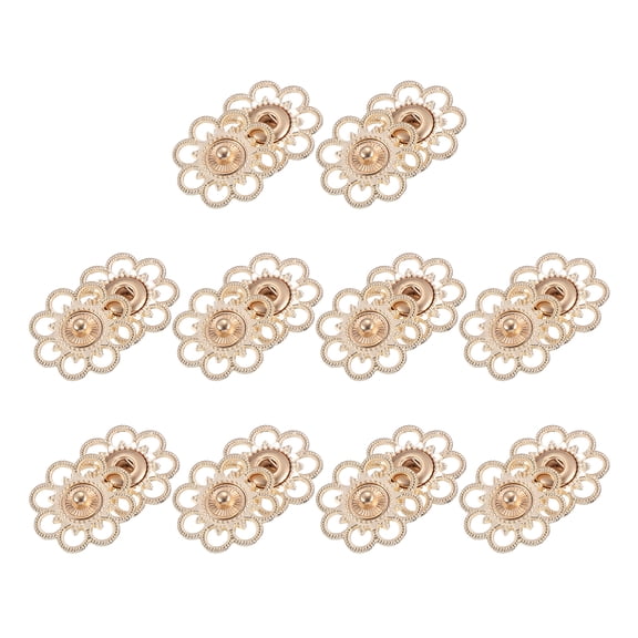 Uxcell 10 Sets Hollow Flower Snap Buttons, Press Buttons Metal Snap Fasteners 25mm, Gold