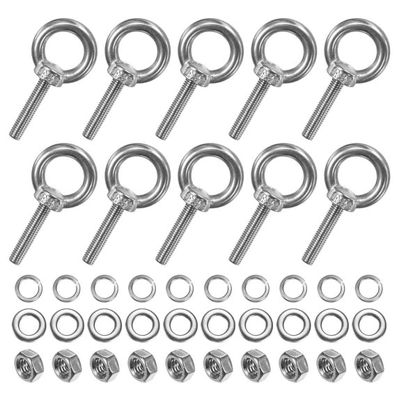 Uxcell 10-Sets Stainless Eyebolt M5x25mm Shoulder Lifting Eye Bolt with Nuts Washers Male Screw Thread Ring
