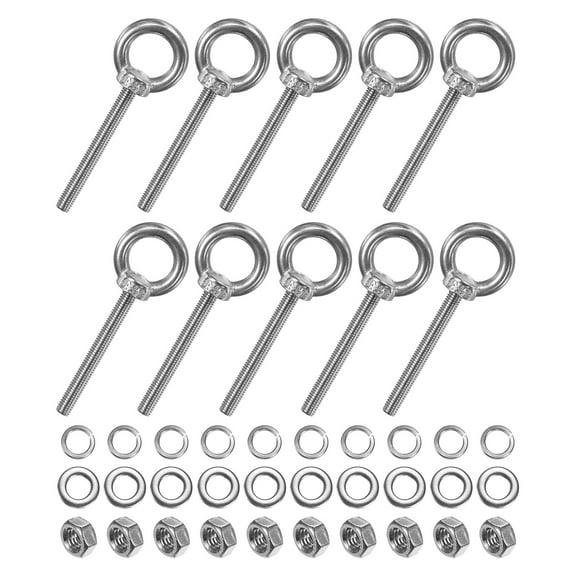 Uxcell 10-Sets Stainless Eyebolt M5x50mm Shoulder Lifting Eye Bolt with Nuts Washers Male Screw Thread Ring