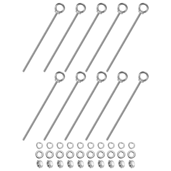 Uxcell 10-Sets Stainless Eyebolt M6x200mm Shoulder Lifting Eye Bolt with Nuts Washers Male Screw Thread Ring