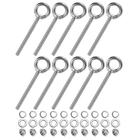 Uxcell 10-Sets Stainless Eyebolt M8x100mm Shoulder Lifting Eye Bolt with Nuts Washers Male Screw Thread Ring