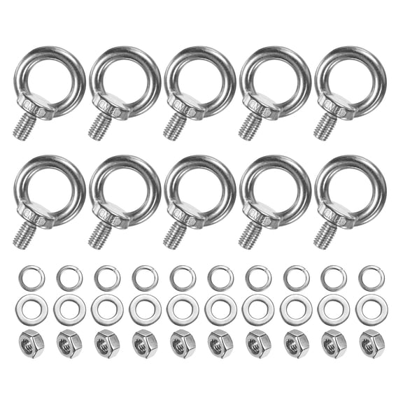 Uxcell 10-Sets Stainless Eyebolt M8x14mm Shoulder Lifting Eye Bolt with Nuts Washers Male Screw Thread Ring