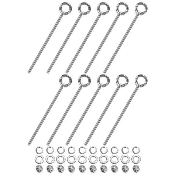 Uxcell 10-Sets Stainless Eyebolt M8x200mm Shoulder Lifting Eye Bolt with Nuts Washers Male Screw Thread Ring
