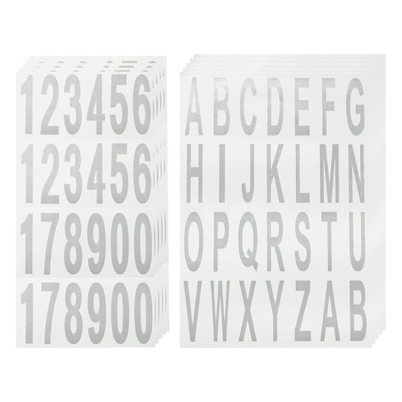 Uxcell 10 Sheets Mailbox Numbers and Letters for Indoor and Outdoor Decal, Silver in White