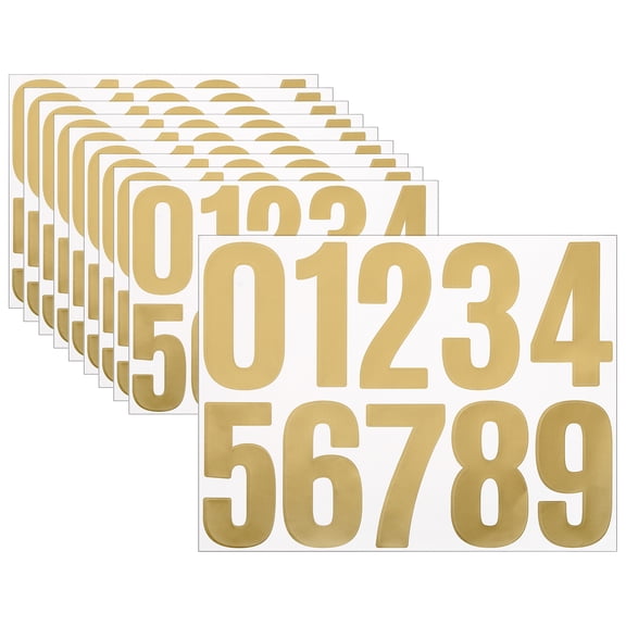 Uxcell 10 Sheets Vinyl House Numbers 4 Inch Self-Adhesive Number Stickers, Gold