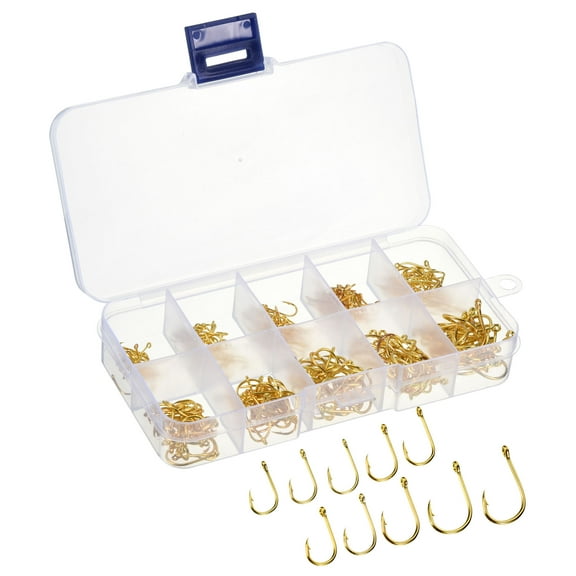 Uxcell 10 Sizes High Carbon Steel Claw Fish Fishing Hooks with Barbs, Gold Tone 300 Pack