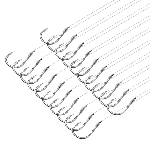 Uxcell 10# Small Fishing Hooks with 36cm Line, 0.66x0.4 Inch Double Hook Rigs with Barb Fishing Hook, Silver Tone 20Pcs