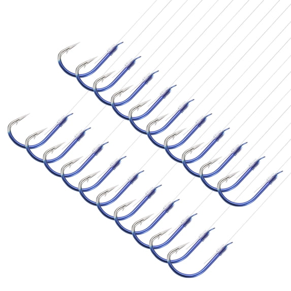 Uxcell 10# Small Fishing Hooks with 45cm Line, 0.59x0.31 Inch Double Hook Rigs with Barbs Fishing Hook, Blue 20Pcs